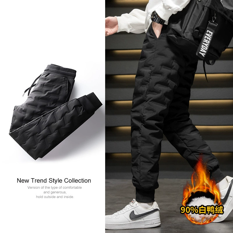 Изготовленные на заказ пуховые брюки, мужские светло-белые утолщенные Северо-восточные брюки с высокой талией, облегающие теплые хлопковые брюки, зимние брюки для пожилых людей