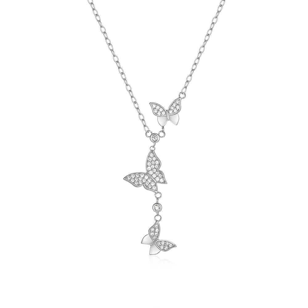 S925 Sterling Silver Butterfly Necklace With Full Diamond Sparkle_voghion.com