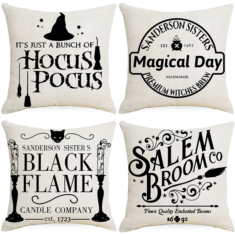 black-flame-hocus-pocus-broom-pattern-print-soft-square-pillowslip-linen-blend-cushion-cover-pillowcase-living-room