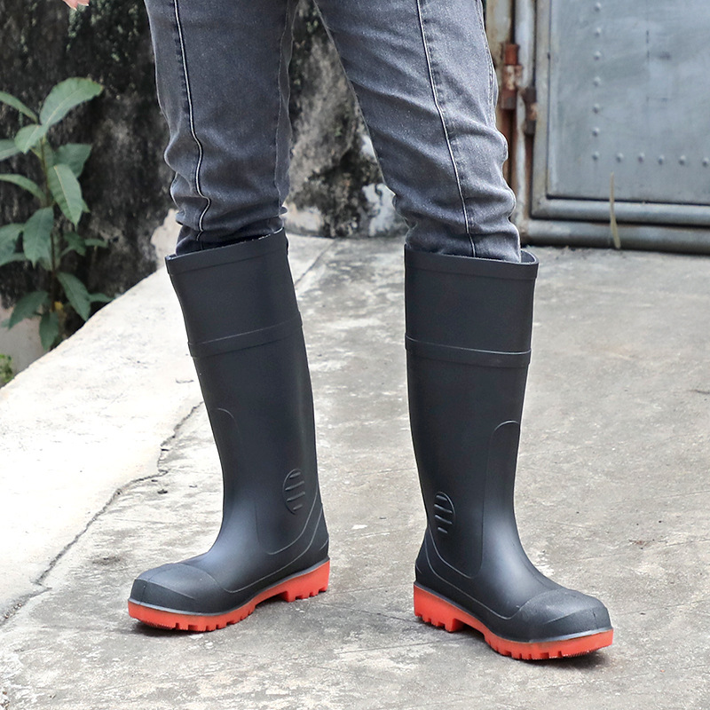 Botas de lluvia anti-batida de cilindro alto con base de acero en stock, zapatos de agua antideslizantes anti-perforación para hombres image 5