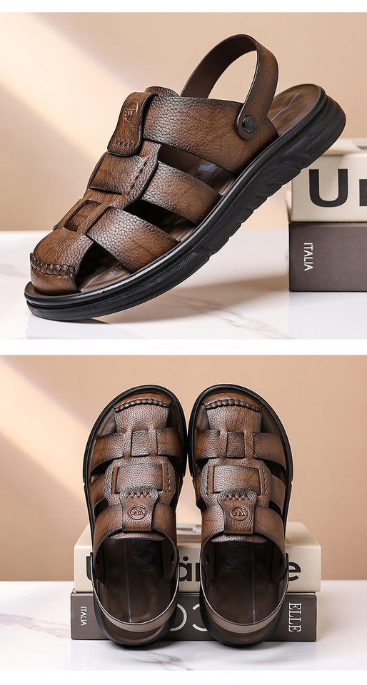 Dép sandal nam cỡ lớn mũi kín đế dày, giày đi biển kiêm dép lười đa năng — Màu nâu, màu vàng, màu đen chi tiết 25