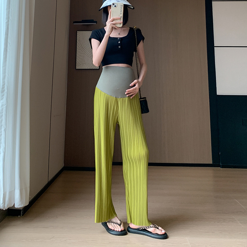 Pregnant Women's Pants Summer Thin Outer Wear Ice Silk Wide Leg Pants Spring and Autumn Casual Straight Nine-point Summer Large Size Summer Dress