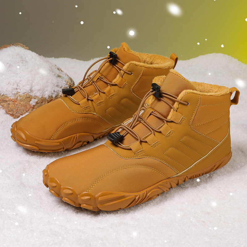 Five-Finger Outdoor Sports Cotton Shoes for Men and Women, Velvet Warm Boots, Wear-Resistant Anti-Ski Boots, Winter Thickeneded Couple Shoes