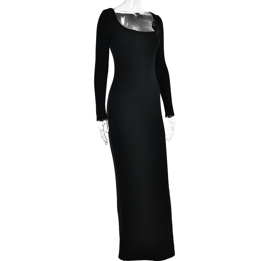 Women's Bodycon Dress Sexy Square Neck Long Sleeve Solid Color Maxi Long Dress Daily display picture 7