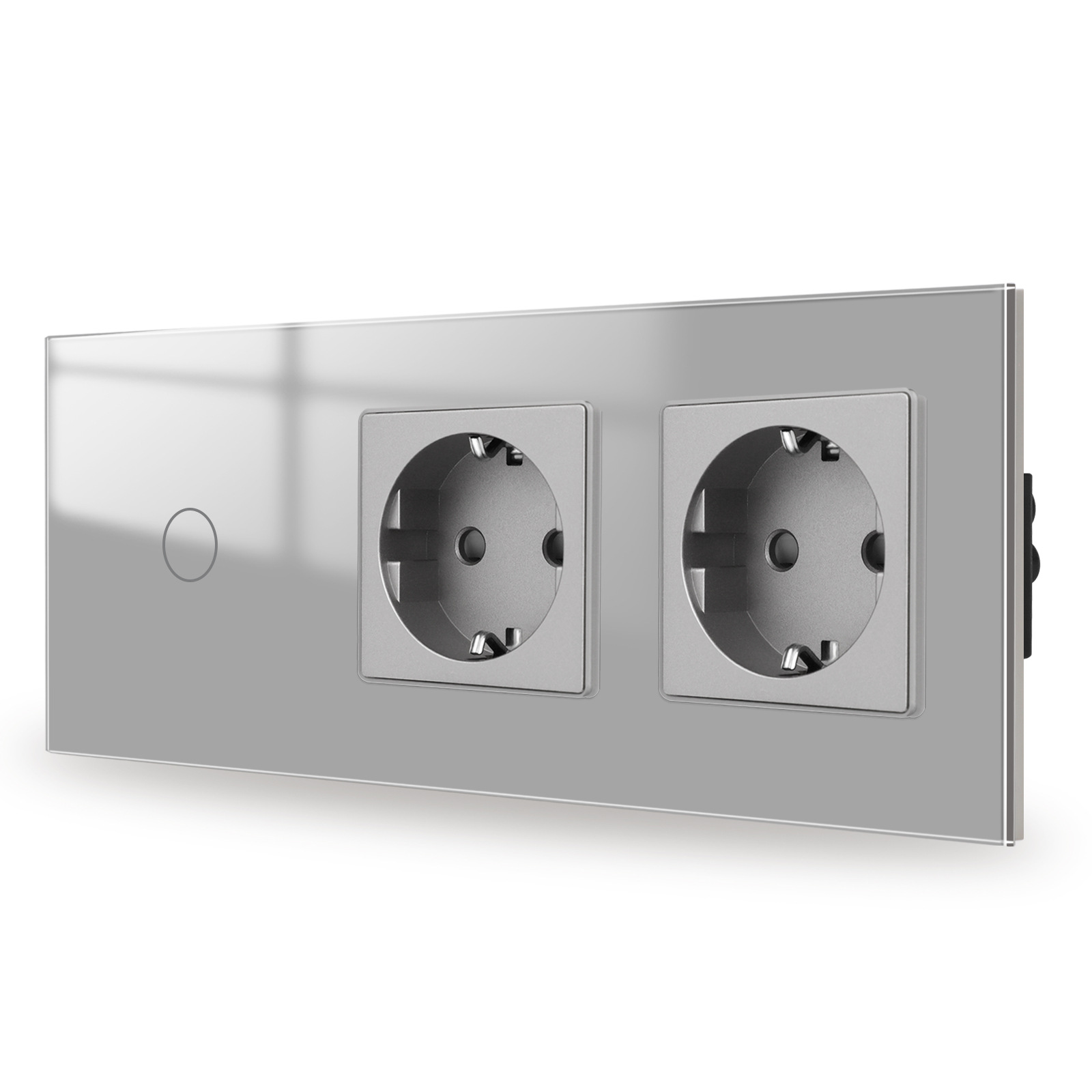 灰色1G触摸可控硅开关带两个德式插座玻璃平板带接地俄罗斯