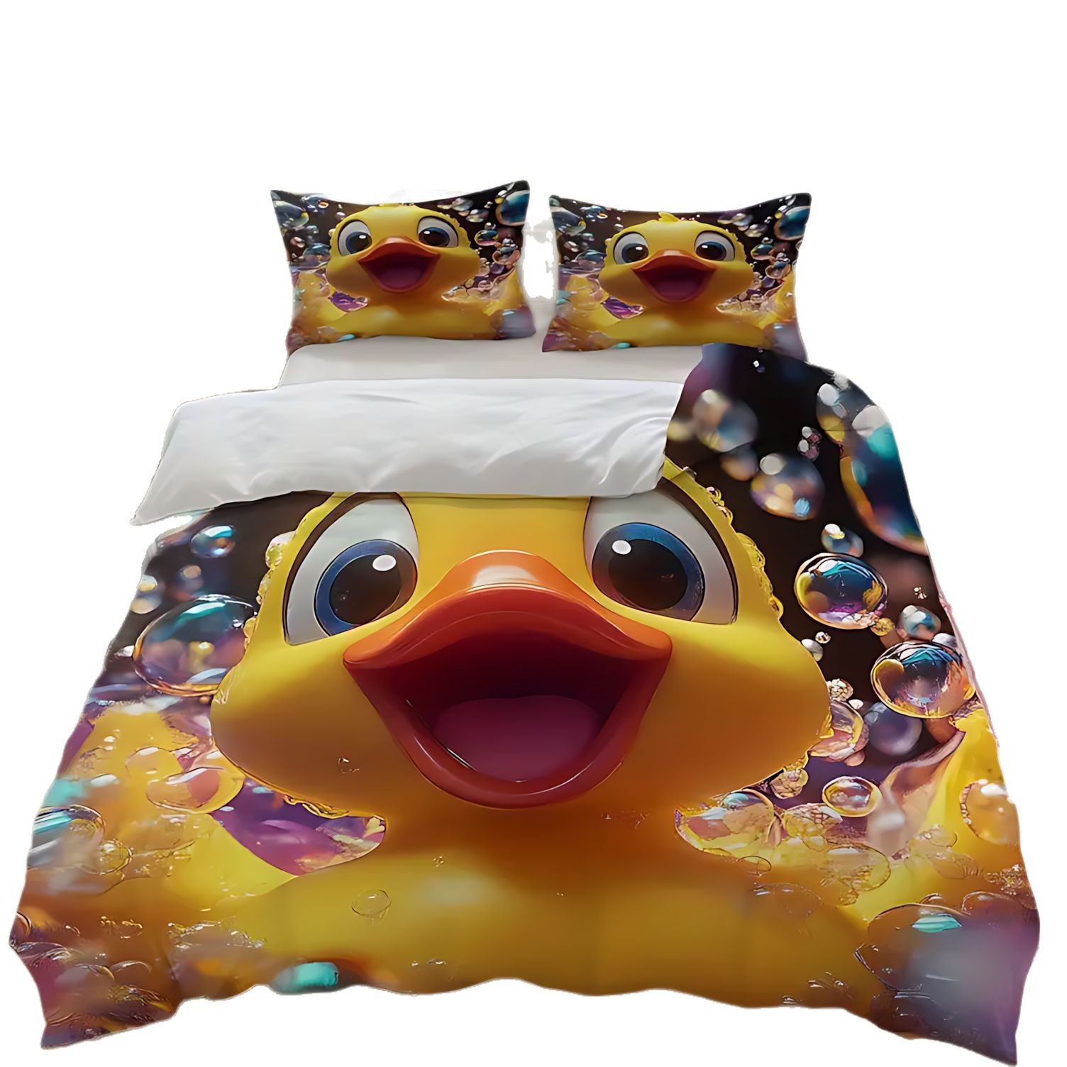 TEMU / JIT comercio exterior impresión digital 3D patito amarillo patrón de pelo abrasivo colcha de cama set