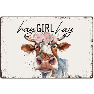 Funny Farm Theme Tin Painting HAY GIRL HAY Cute Cow Decorative Painting American Country Style Wall