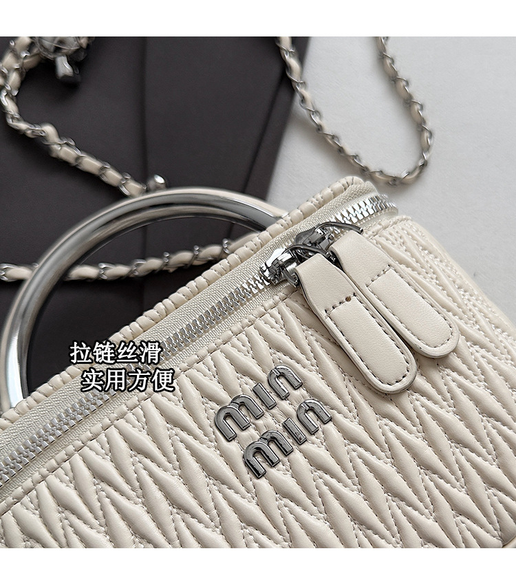 Soft surface pleated bucket bag for women, 2025 new style hand-held hard shell cosmetic box bag, crossbody single-shoulder mobile phone bag undefined