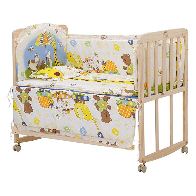 Фабрика прямой кроватка из цельного дерева без лака Многофункциональный рокер кровать с роликом может быть сращена большая кровать