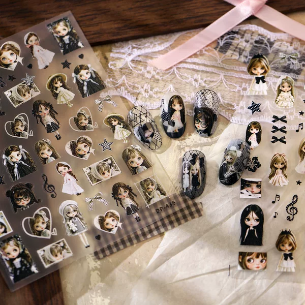 TENSOR Dark Doll Avatar Nail Stickers DP431 Retro Niche Cross Funny Cute Pet Nail Stickers