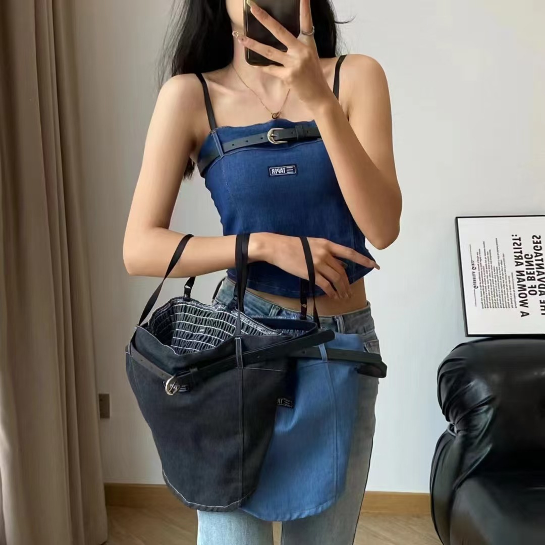 2024新款皮带牛仔风吊带背心休闲韩版简约抹胸带胸垫打底外穿上衣