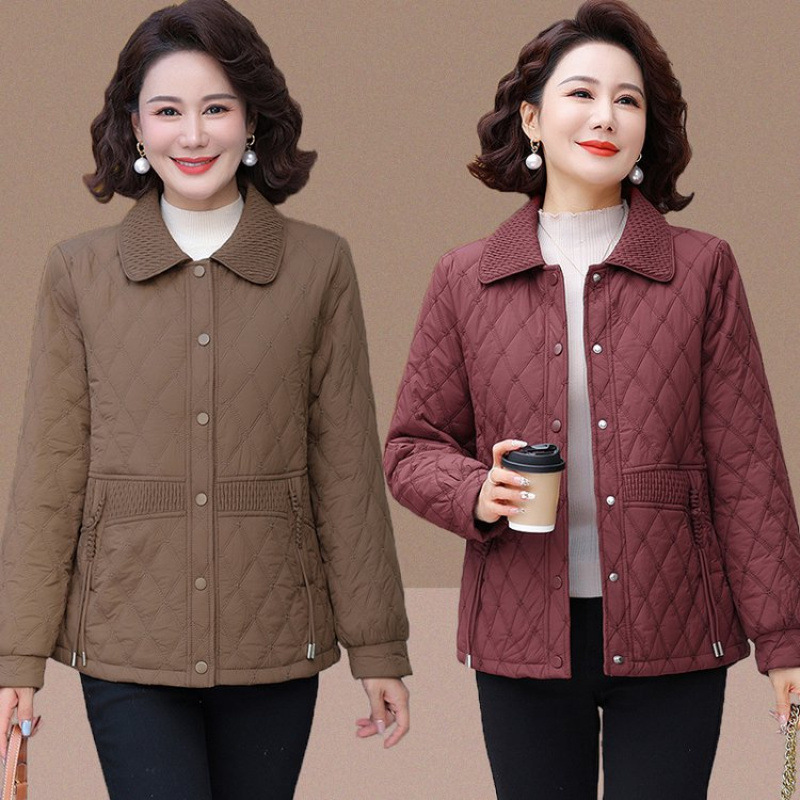 时尚妈妈翻领加绒棉服外套秋冬新款洋气高贵轻薄棉衣中老年上衣女|undefined