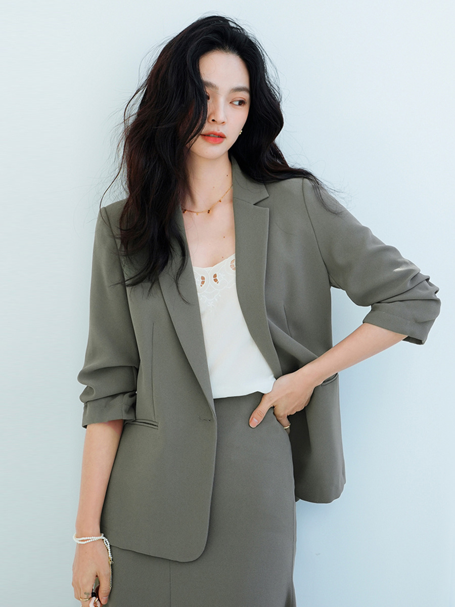 Blazer Elegante de Mujer de Poliéster con Un Botón para Oficina