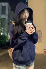 美式复古连帽卫衣女春秋冬oversize宽松拉链设计外套慵懒开衫上衣