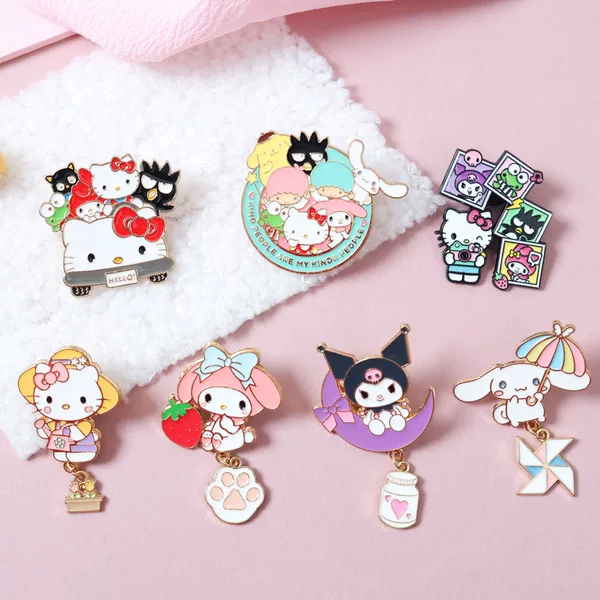 Hello Kitty Brooch Cute Kitty Cat Badge Kuromi Brooch Student Clothing Bag Pin Accessory