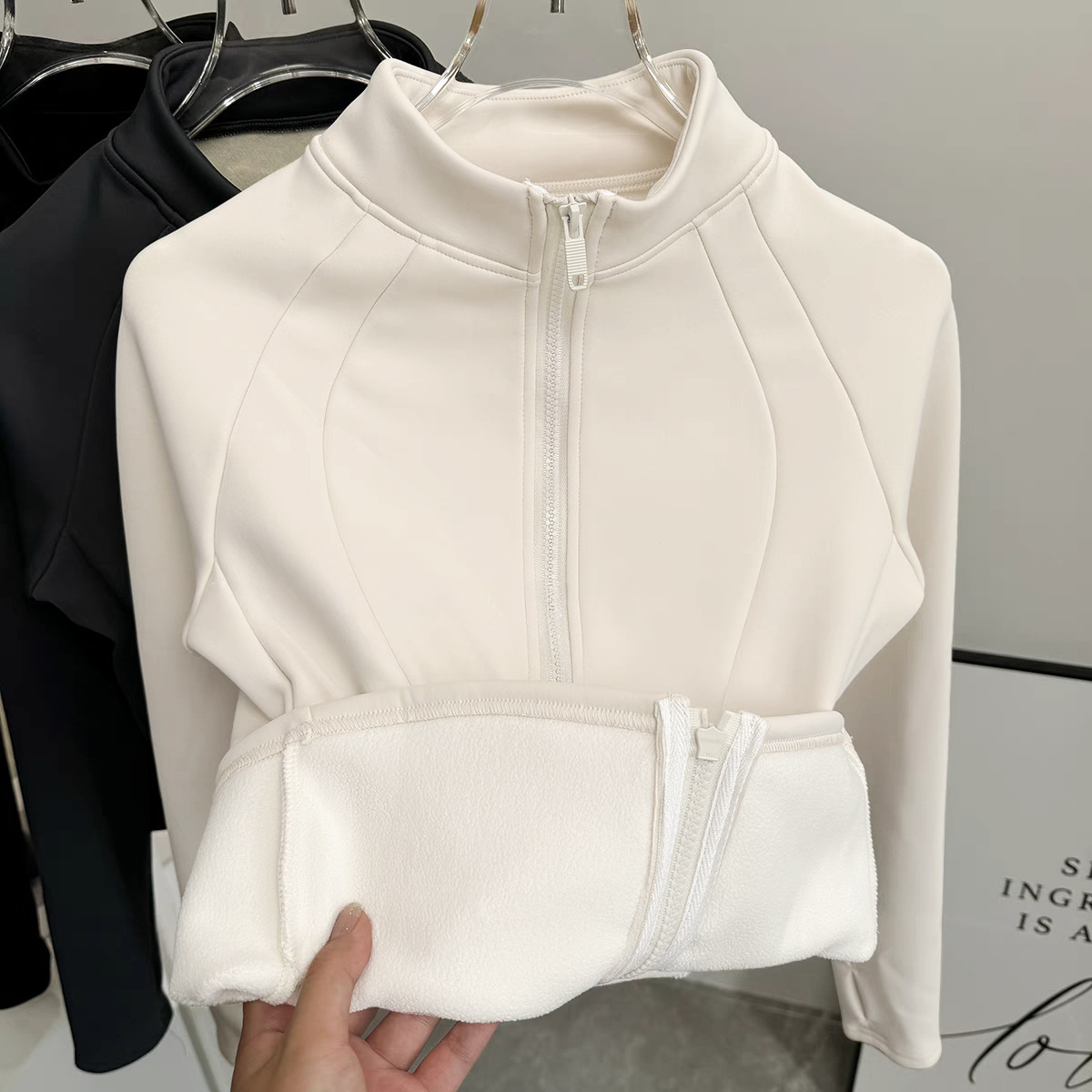 Moonlight white thick velvet double zipper jacket