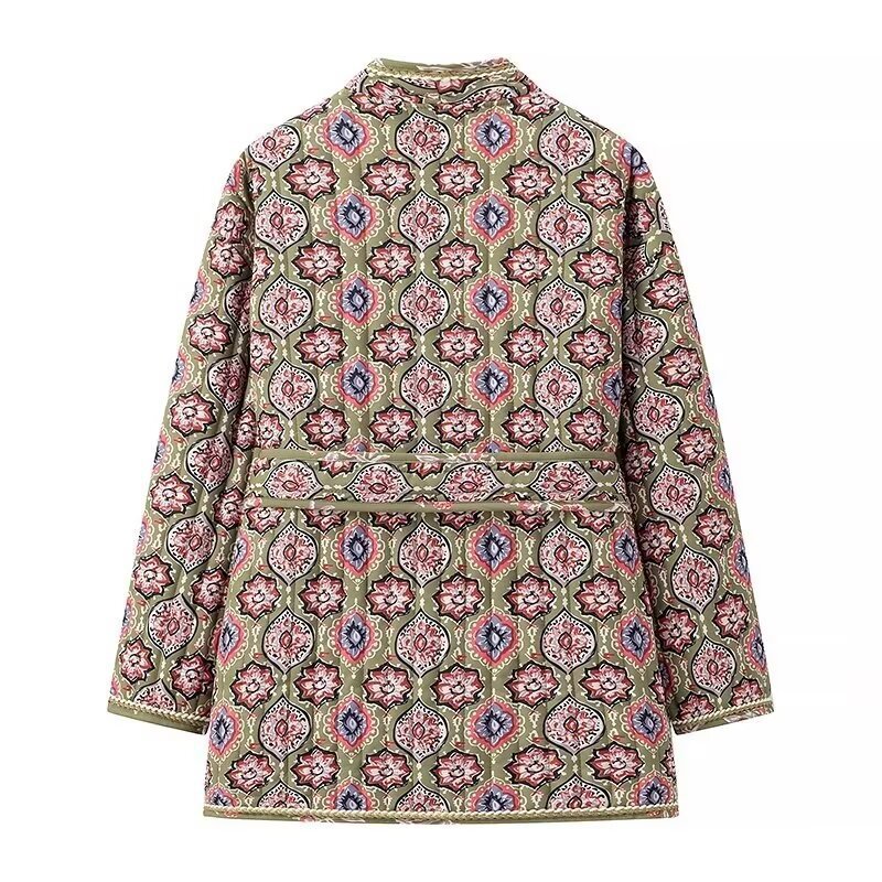700g Weight cotton clothes Outerwear Type Long Sleeve Sleeve Length Tie Placket Type Polyester Fabric Type Long Top Length Coat Tops Type Casual Occasion V Neck Neckline Loose Fit Type Printing Pattern Winter, Autumn Season Women's Gender Printing Design Streetwear Style Women's Streetwear Printing Printing Tie Coat Cotton Clothes