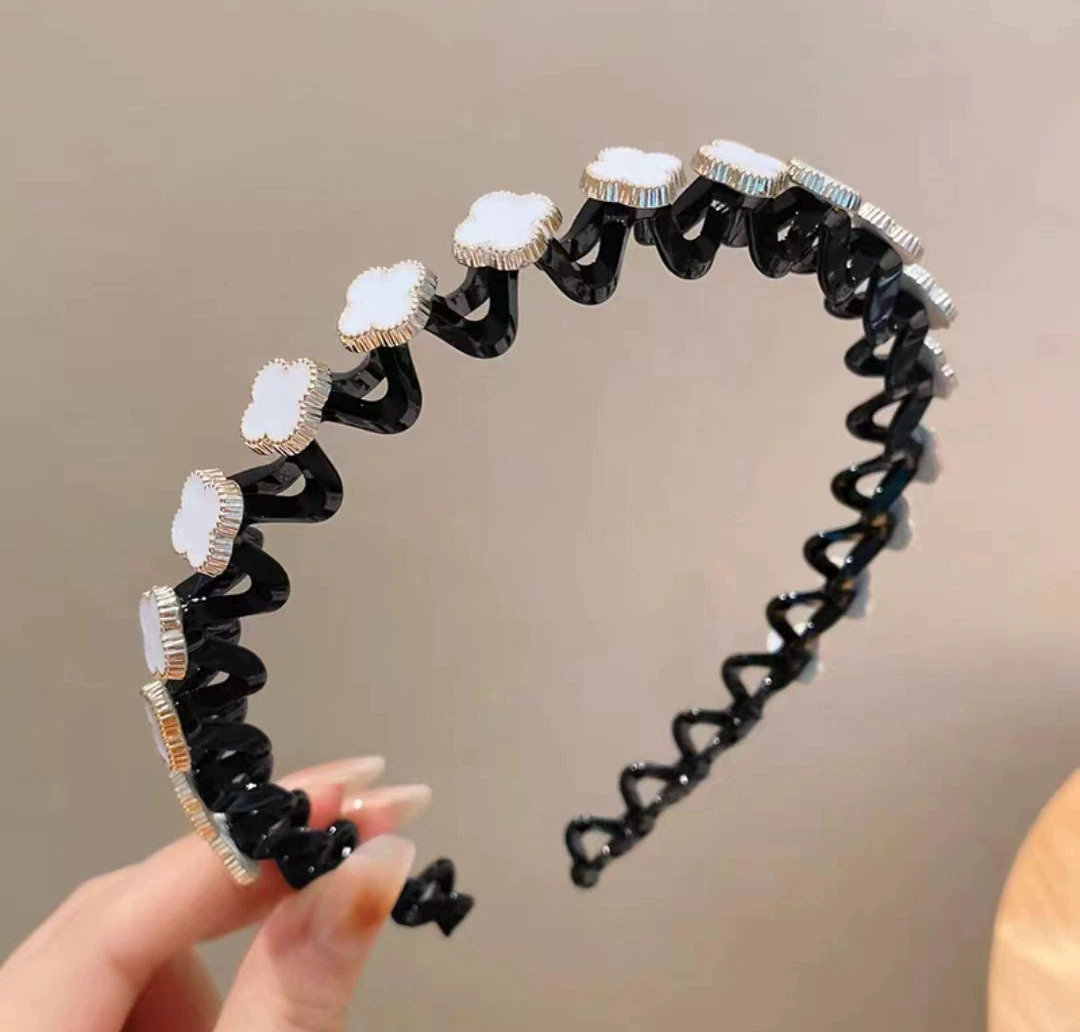 Повязка на голову/Стреп Hairgrip — жемчужная и цветочная волнистая заколка для волос, зажим для чёлки, assorted colors, 12 см