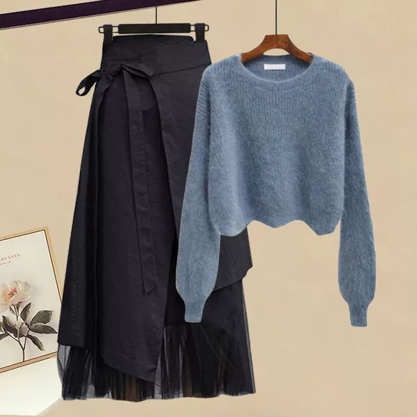 Blue sweater, skirt