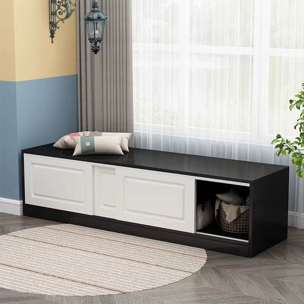 European-Style Sliding Door Cabinet, Storage Cabinet That Can Be Used as a Seat, Household Bay Window Cabinet, Simple Sliding Cabinet, Balcony Cabinet