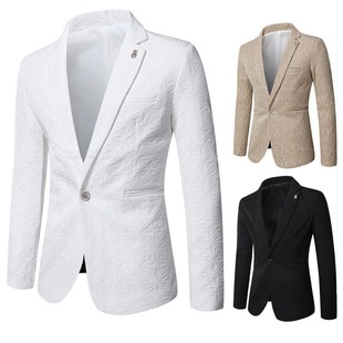 Spring and Autumn 2023 New Men's Solid Color One Button Jacquard Suit British Slim Fit Suit Single Western Top Jacket