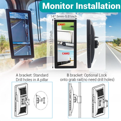 Car display Mirror System Monitors Truck