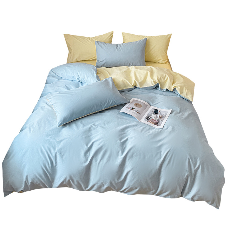 Cotton Bedding Set Solid Colour Four Piece Bedding With Fitted Sheet_voghion.com