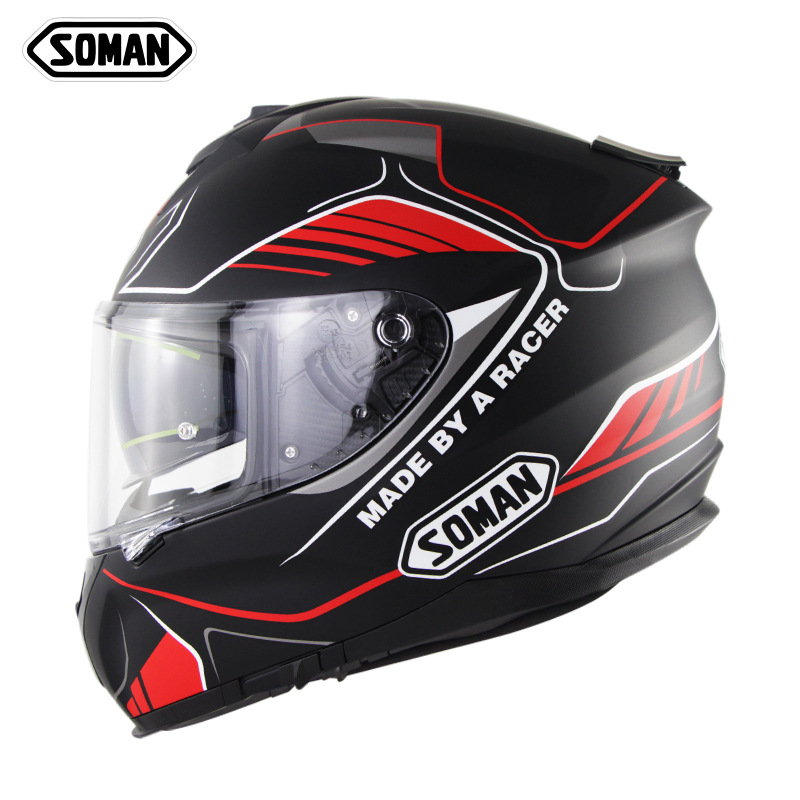 SOMAN电动车头盔男女士款四季通用冬季保暖半盔安全帽双镜片全盔|ms