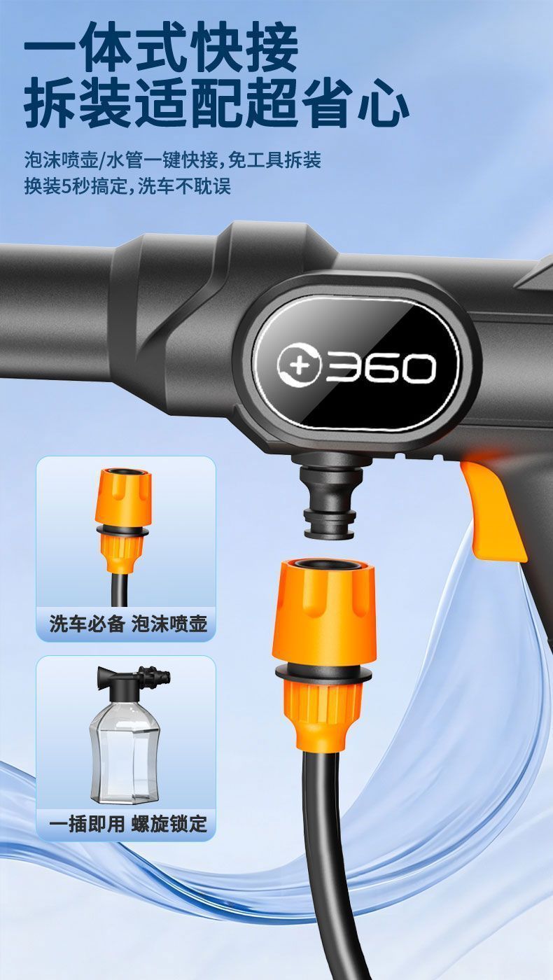 Wireless Brushless High-Pressure Car Wash Water Gun, Household Lithium Battery Powered Portable Self-Priming High-Pressure Car Washer