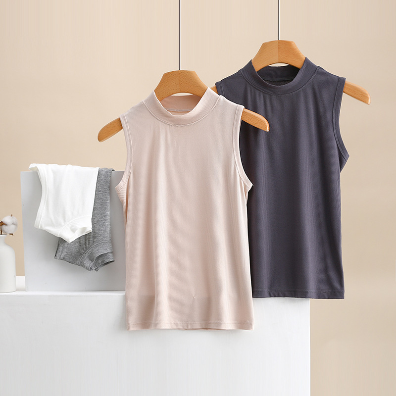 Vertical Collar Threaded Cotton Vest Sling White Half-High Collar Sleeveless T-Shirt Women's Outer Wear Tight Base Shirt Inner Top Vertical Collar Threaded Cotton Vest Sling White Half-High Collar Sleeveless T-Shirt Women's Outer Wear Tight Base Shirt Inner Top