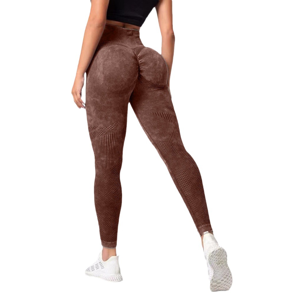 Nuevo hollow-out pantalones de yoga sin costuras ropa de cintura alta Peach Hip lifting fitness pantalones de las mujeres lavado esmerilado apretado Pantalones deportivos