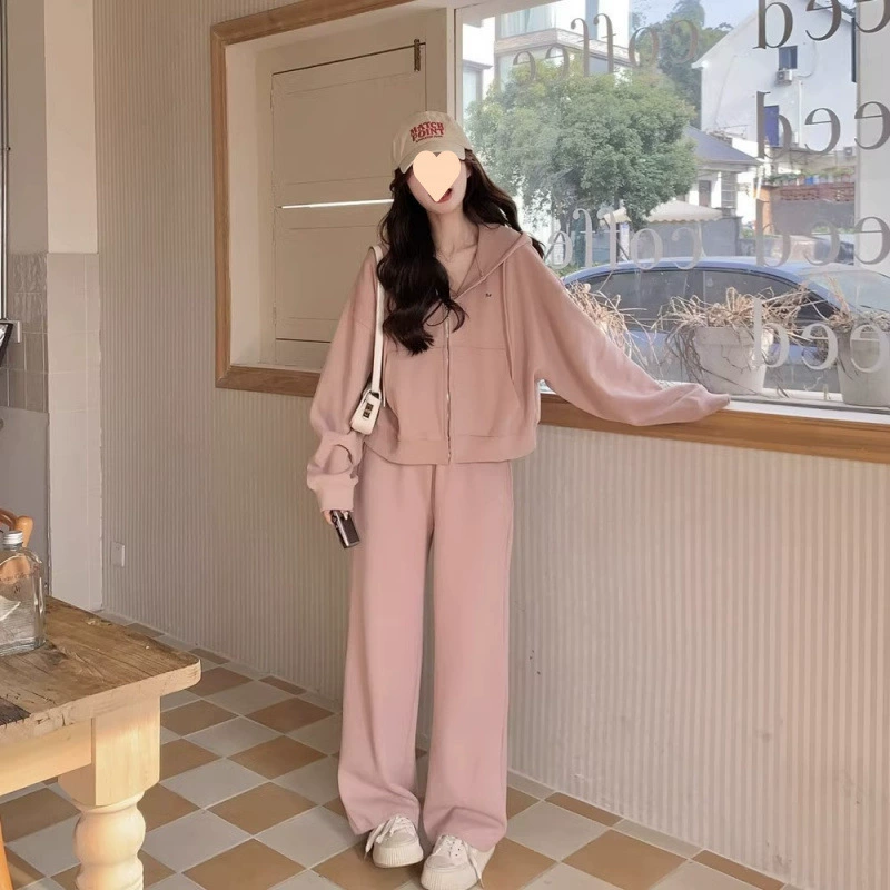 Хлопок весна и осень розовый 2025 маленький модный набор для повседневных видов спорта