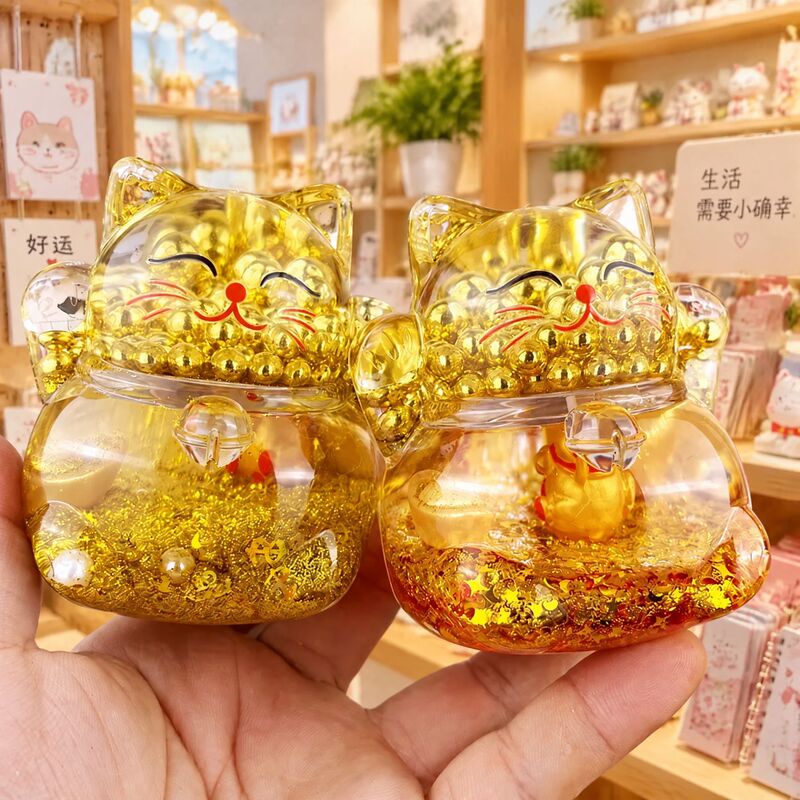 Tiktok Trending New Oil Drop Hot-Selling Liquid Quicksand Bottle Acrylic Oil-Filled Ornament Dripping Fortune Cat Small Gift