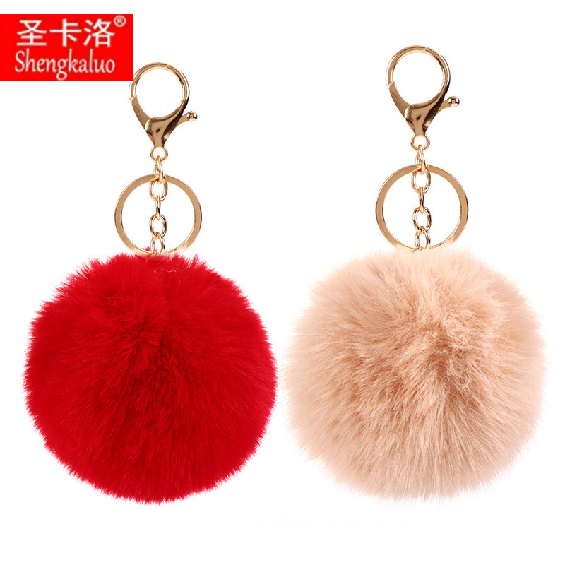 in stock 8cm imitation rex rabbit fur ball key chain pendant fur ball key pendant ladies luggage hanging ornaments accessories