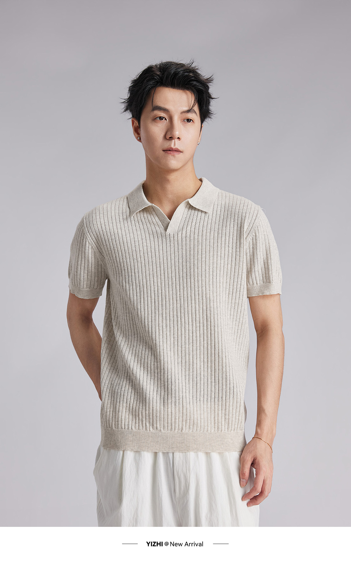 Áo polo nam dệt kim phong cách cổ điển tay ngắn — đen chi tiết 10