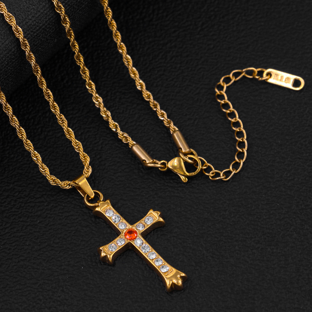 Fashion Cross Stainless Steel Plating Zircon Pendant Necklace_colorza_7