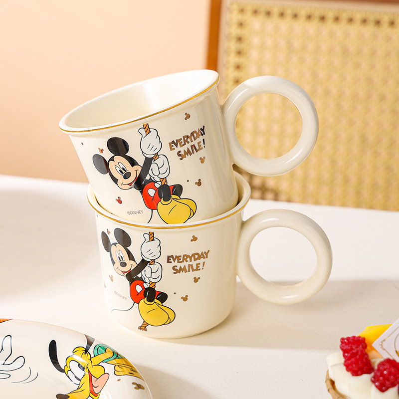 Juego de vajilla de cerámica de la serie Mickey de Disney, juego de platos y cuencos, cuenco de arroz para niños, taza de dibujos animados, plato para el hogar