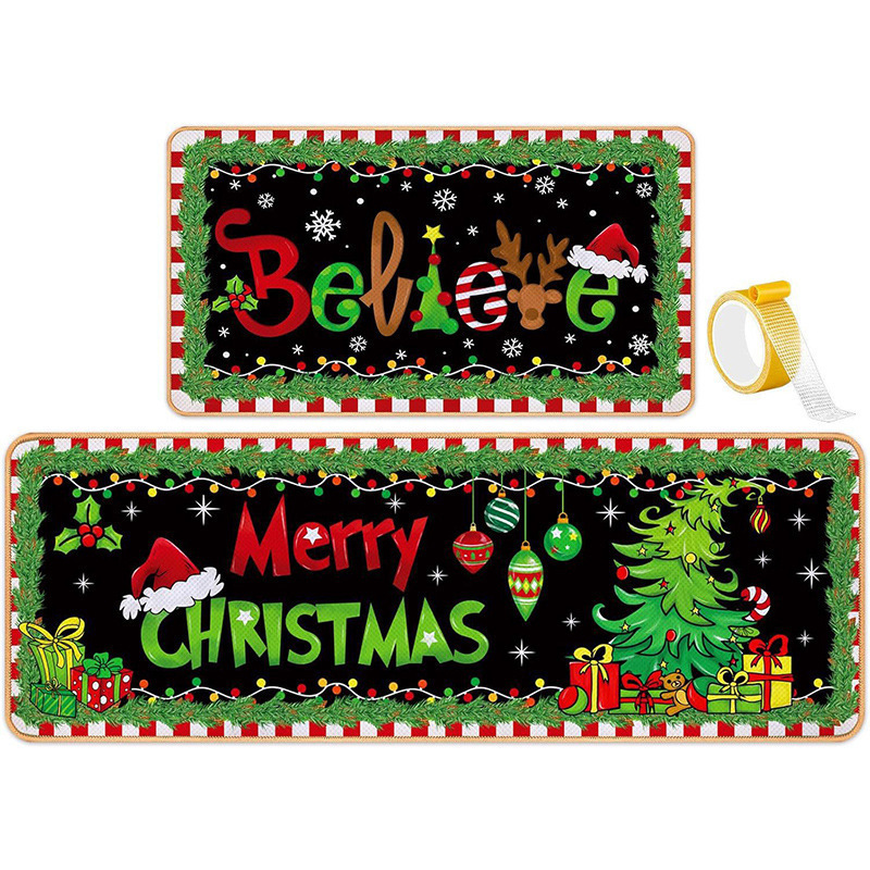 Cross-border Christmas kitchen floor mat three-piece set, corridor dirt-resistant and wear-resistant foot mat, home use long strip dustproof decorative floor mat