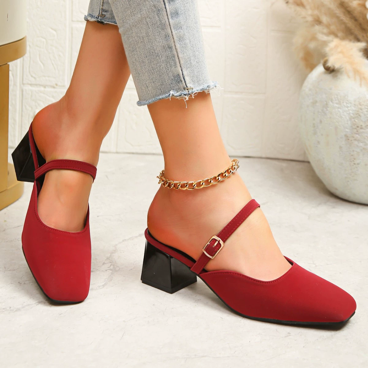 Slippers, summer footwear, fashionable slide high heels, European style, plus size