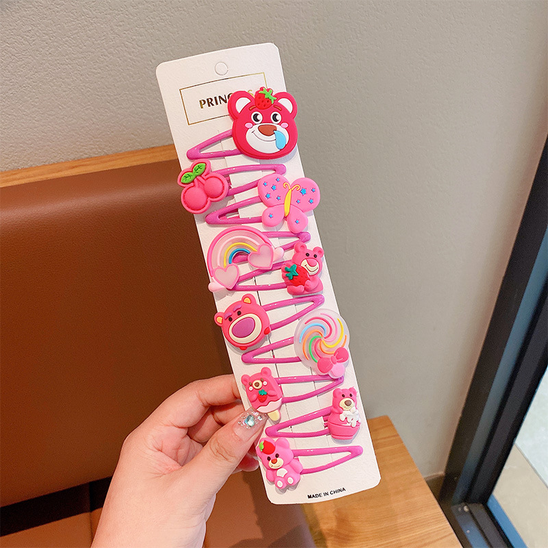 Clip de cabello auténtico para niños, clip de cabello rotos para chicas, clip de cabello no dañado, tarjeta de cabello de fresa, cartón de dibujos animados, clip de cabello lateral para bebés.