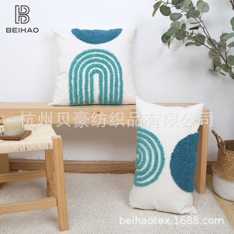 Semicircular bordado círculo geométrico abrazar almohada cubierta moderna simple bordado rayas almohada de la sala de estar dormitorio modelo casa almohada de alojamiento