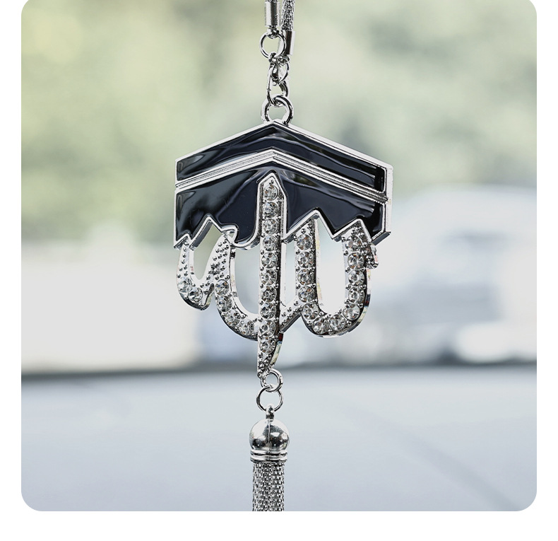 Cross-Border Middle East and Southeast Asia Zinc Alloy Tianfang Zunming Diamond-Encrusted Hollow Design Car Rearview Mirror Pendant Car Hanging Accessory Manufacturer