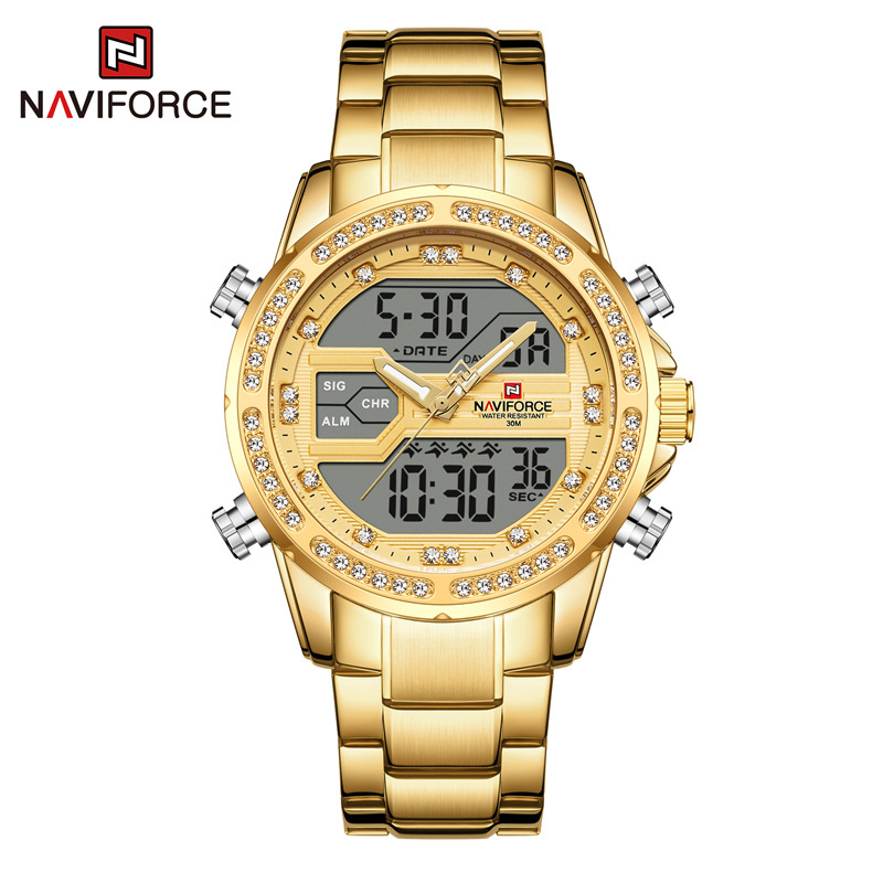 Naviforce lingxiang 9190 negocios cuarzo reloj electrónico de los hombres calendario deportes Acero inoxidable hebilla plegable luminosa image 2