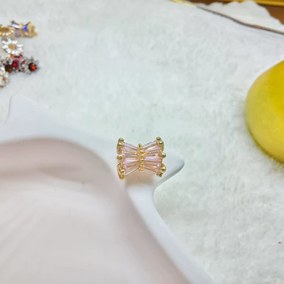 Diamond-Studded Small Waist Open-Hole Copper Zərgərlik ara hissələri - 2-light-gold-pink-diamonds