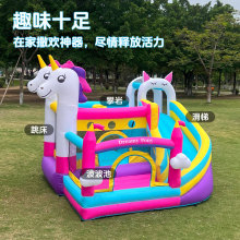 新品跳跳床亚马逊充气城堡独角兽中小型蹦蹦床牛津布气垫款滑滑梯