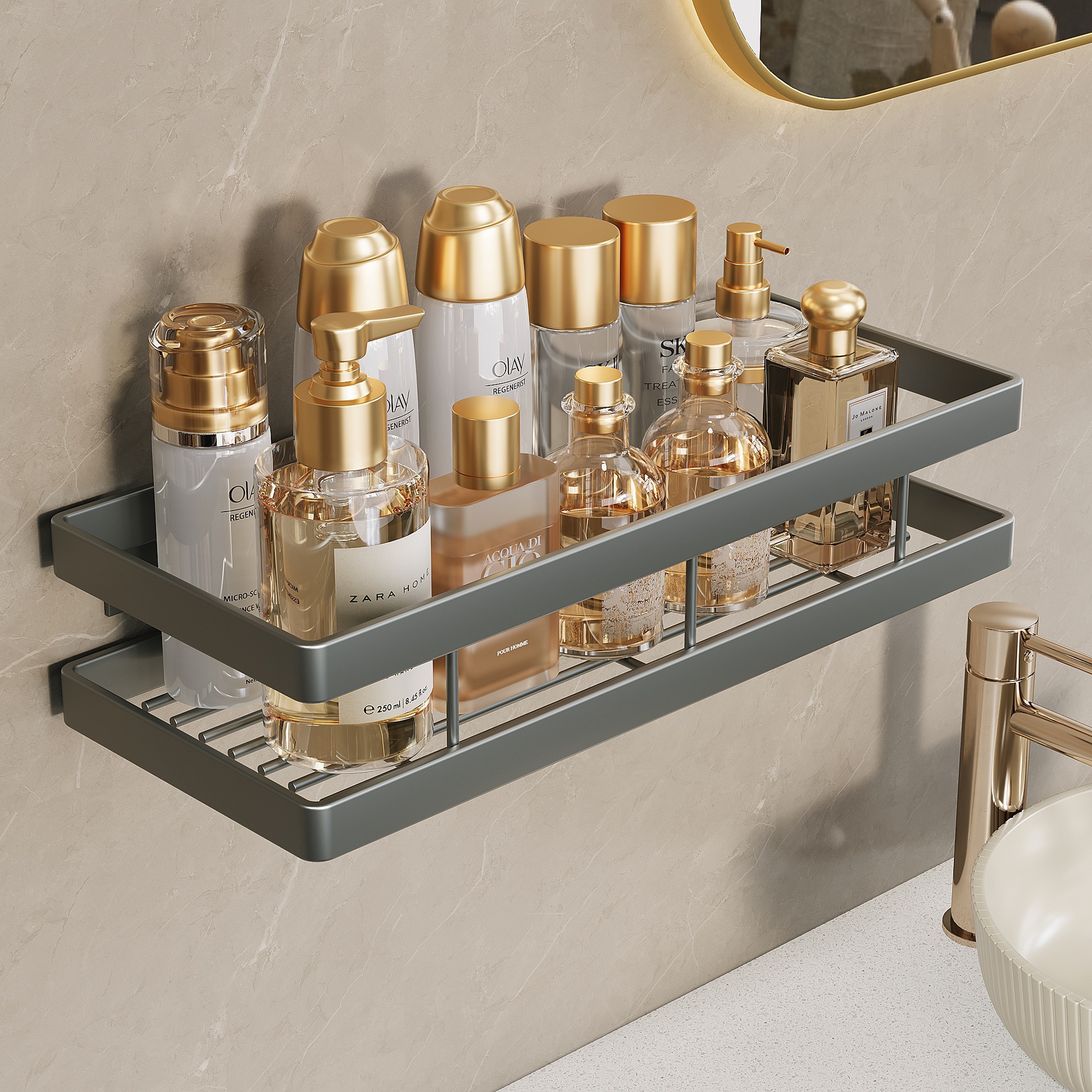 Bathroom Storage Rack Without Punching Holes for Shower Gel. Bathroom Storage Rack Wall-Mounted Toilet Wall Storage Rack