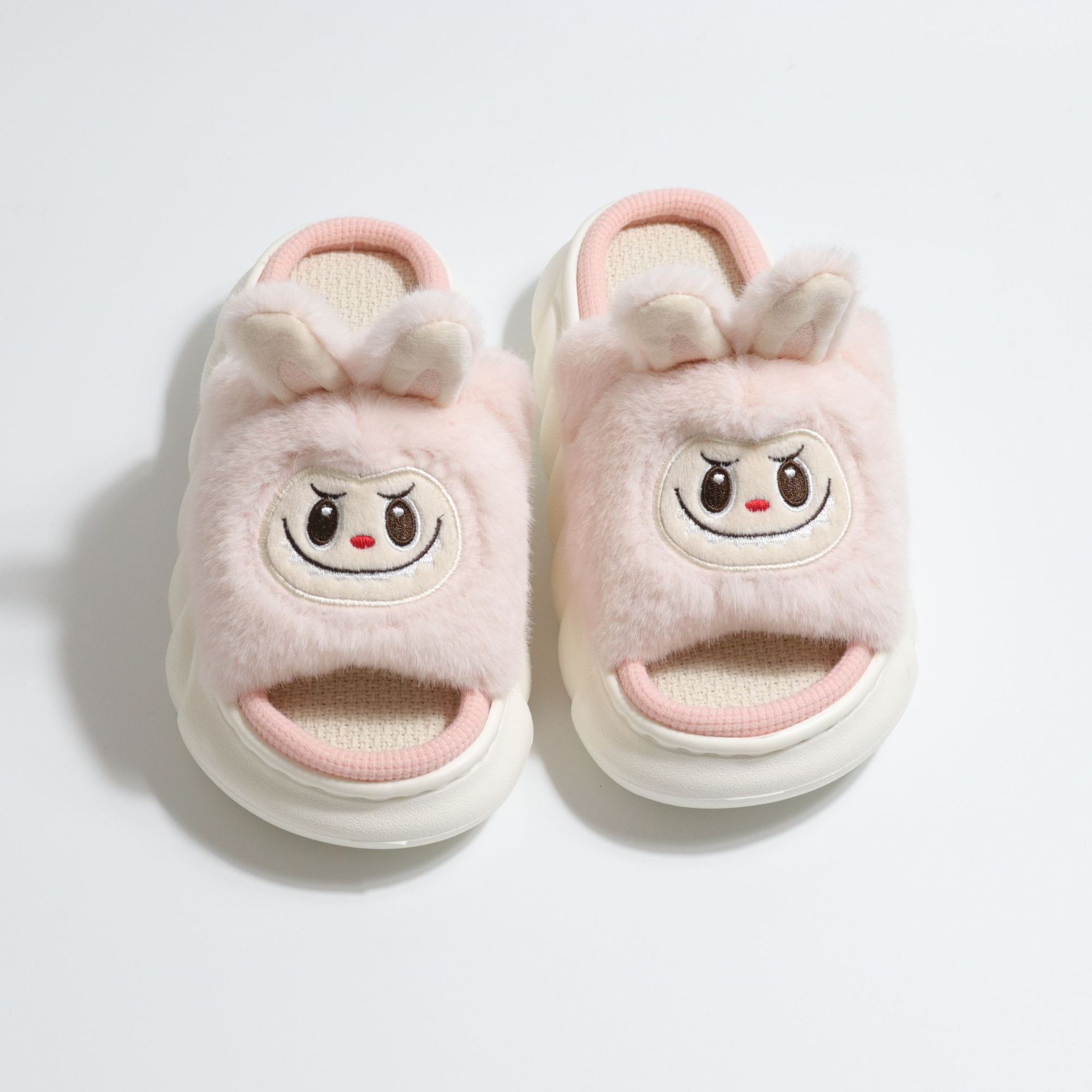 Labubu labubu nuevas zapatillas de lino de dibujos animados para mujer otoño e invierno