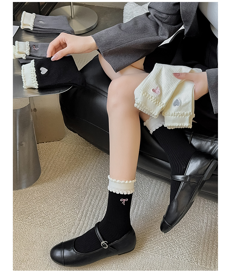 Holiday, Banquet, Travel Occasion Comfort, Running, Non-Slip Function Bow Knot Pattern Women's Sweet Bow Knot Cotton Crew Socks A Pair