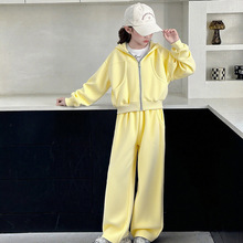 女童春秋款休闲两件套2025新款时尚阔腿裤纯色运动套装洋气潮流