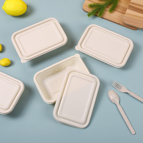 Disposable cornstarch lunch box, rectangular bento rice box, eco-friendly and biodegradable, partitioned takeout packing box, soup bowl